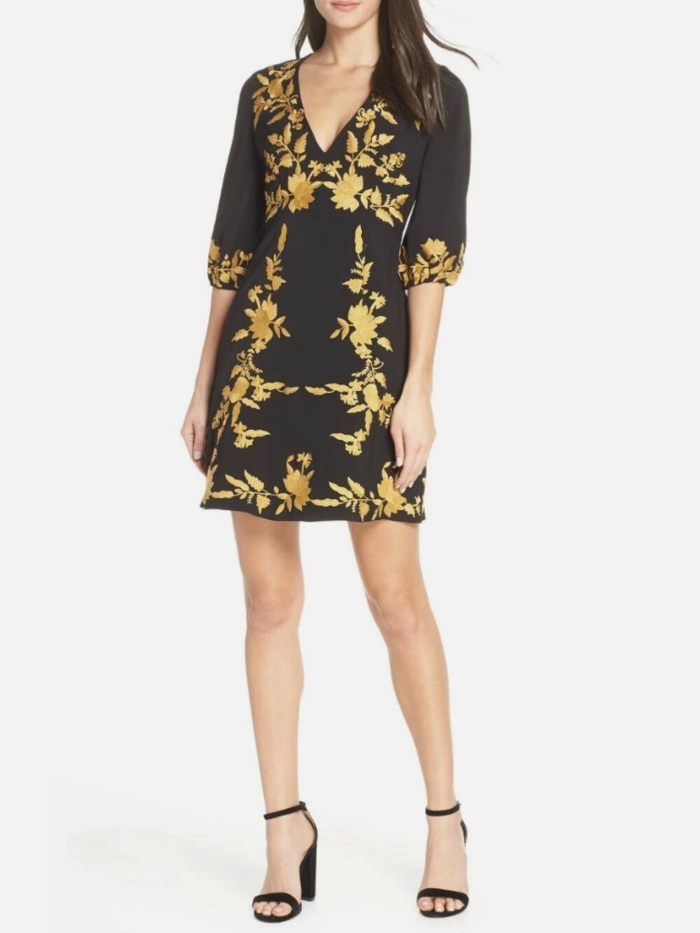 Anthropologie Foxiedox Melia Embriodered Cocktail Dress Black Gold